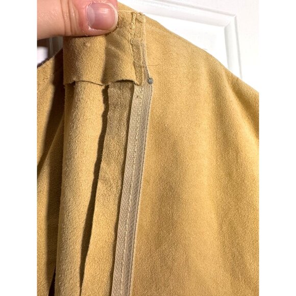 Vintage Lilli Ann Sleeveless Shift Dress Tan V-Neck Ultra Suede Neutral Chic - Picture 6 of 9